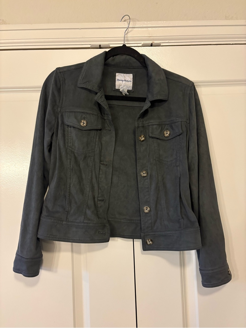 Tommy Bahama Suede Button-Front Jacket - Charcoal Gray